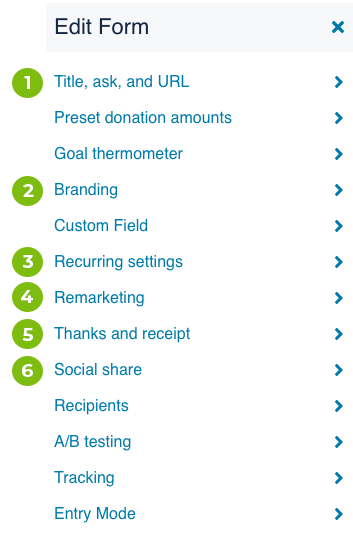 Form with form editor opener, with numbers marking which customization is in which tab of the form editor