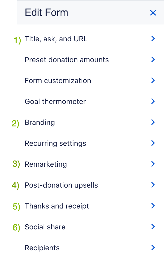 New form editor 2, with numbers marking which customization is in which tab of the form editor