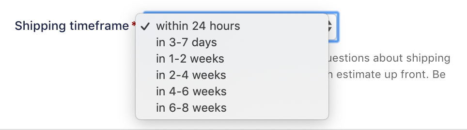 shipping timeframe