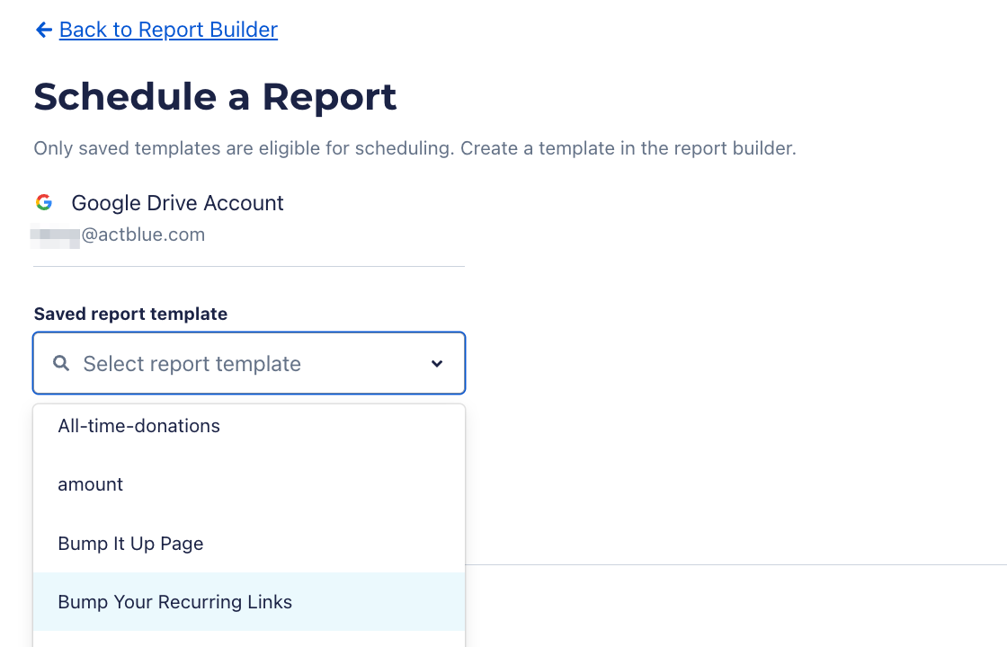 A Screenshot of the Saved report template dropdown menu.