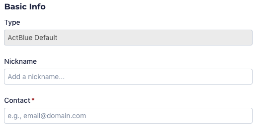 A screenshot of the Basic Info form for your webhook, with a Nickname field and a Contact field