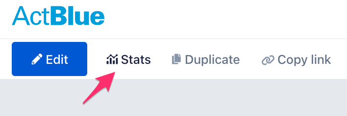 A screenshot of the top of the form editor with an arrow pointing to the Stats button.