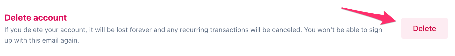Arrow pointing to Delete button on right side of screen